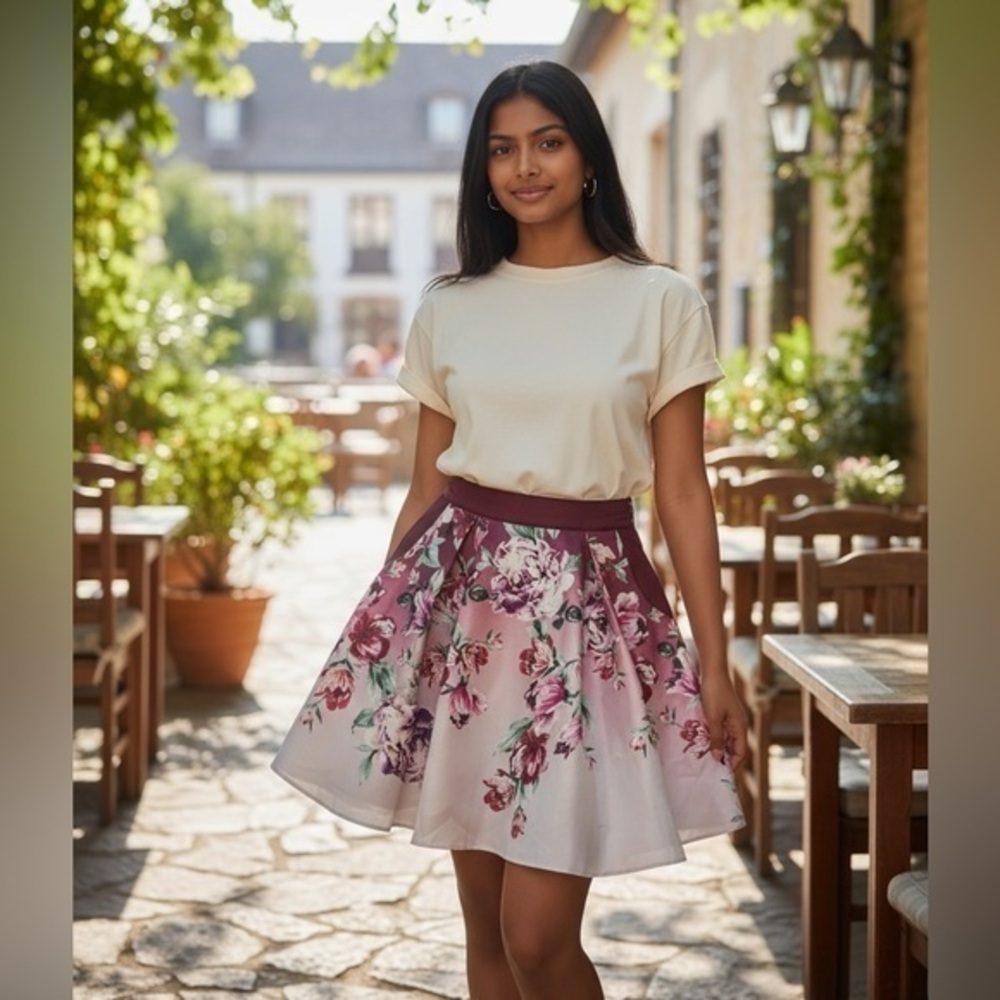 Trixxi Floral Skater Tutu Skirt Pink and Purple Cottage core Floral Ballet-core
